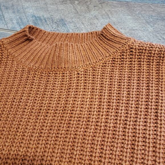 Crop Balloon Sleeve Burnt Orange Chunky Knit Mock Neck Sweater by Forever 21 S - Picture 7 of 12